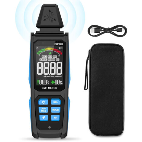 Detecteur EMF 5 in1 Test EF/MF/RadioFréquence, Champ Électrique/Magnétique/Haute Fréquence, Détecteur de Rayonnement Électromagnétique Portable Avec Numérique LCD Pour Extérieur, Maison, Bureau (1/5)