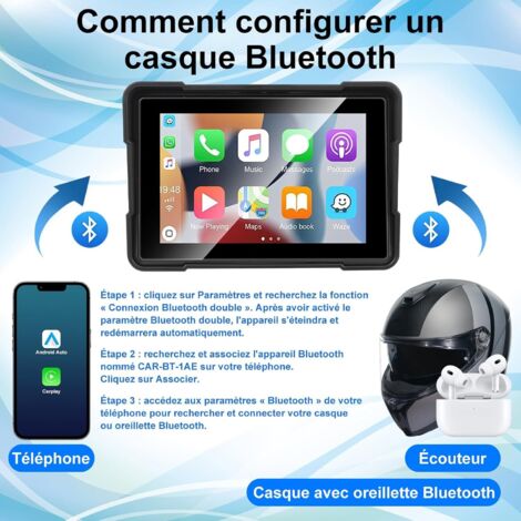 KAOLALI Carplay et Android Auto sans Fil pour Moto, 7 Portable Moto GPS Écran, IPX7 Étanche Tactile Écran,Bluetooth, Navigation GPS, Siri/Google Assistant
