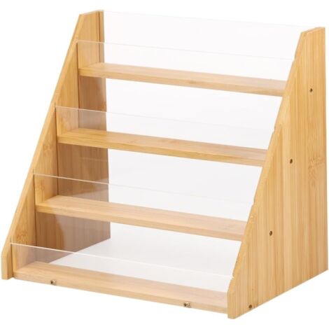 Présentoir en bois pour cartes de vœux – Support de bureau 4 niveaux – Organiseur décoratif pour cartes postales – Rangement élégant