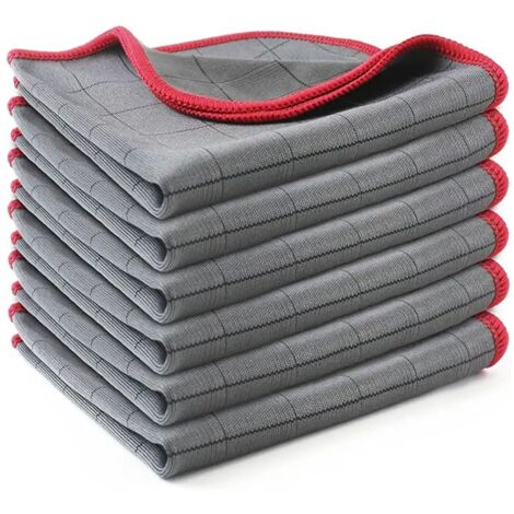 Lot de 6 chiffons microfibre carbone – Nettoyage sans trace pour surfaces – Lavables et réutilisables – 40x50 cm – Rouge