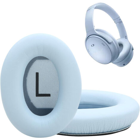 Coussinets d\'oreille pour casques Bose QuietComfort 45, QC35, QC35ii, QC25 et QC15. Coussinets de remplacement en cuir protéiné et mousse à mémoire de forme (bleu ciel).
