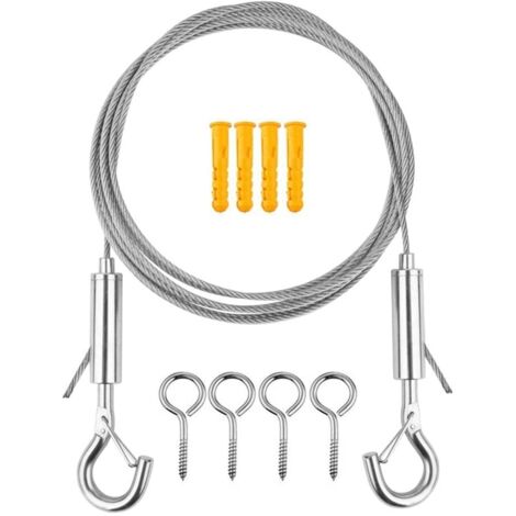 Fil de rideau en acier inoxydable 5m – Câble robuste avec 4 crochets à visser – Pour fenêtres en bois et métal – Installation facile