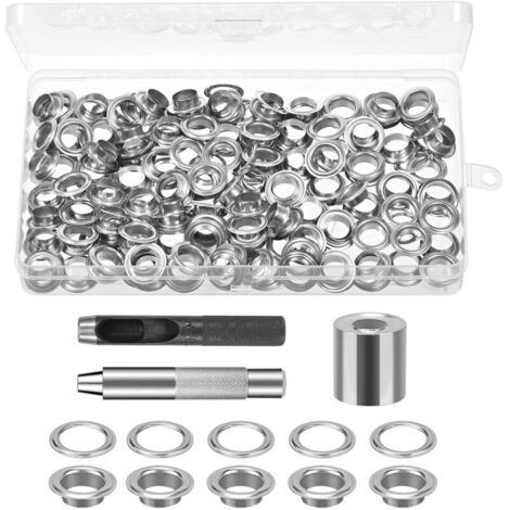 120 Set Oeillet Inox, 10mm Oeillet Couture, Oeillets Pour Baches,Oeillets Pour Baches Incluant l'outil de Perforation, Le Socle, l'outil d'installation, Adapté pour Sacs,Toile Bâche (10mm)