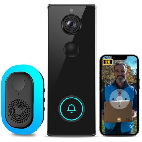 3MP Sonnette sans Fil avec Caméra,Visiophone sans Fil de WiFi Intelligente avec APP, Détection de Mouvement, Étanche IP65, Audio Bidirectionnel, Ultra Grand Angle 180°, Vision Nocturne (1/5)