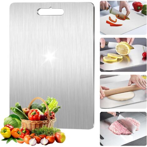 Planche à découper double face en titane et acier inoxydable 316 – 34 x 23 cm – Antimicrobienne pour viande et légumes