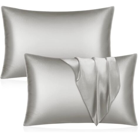 Serbia – Lot de 2 taies d'oreiller en satin – Taie grise pour cheveux et peau – Taille standard 51 x 76 cm – Fermeture enveloppe (1/5)