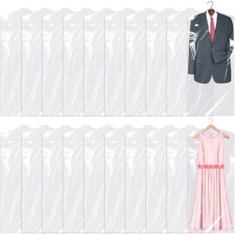 20 Pièces Plastique Housses de Vêtements, 60×150cm Transparentes Protège-vêtements en Plastique, Suspendus Housses à vêtements anti-poussière