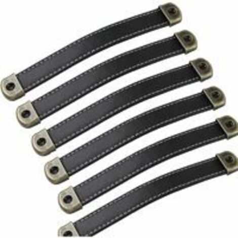 Lot de 6 poignées en cuir Poignées de meubles vintage en cuir–Poignées d\'armoire poignées cuir poignee meuble de cuisine noir Entraxe 160mm Noir Hole distance 160mm (1/5)