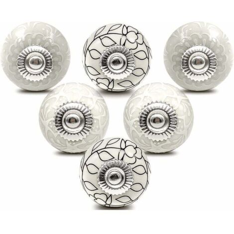 Ersandy – Bouton de meuble céramique blanc 40mm – Lot de 6 – Pour commodes et armoires – Installation simple avec écrous et boulons