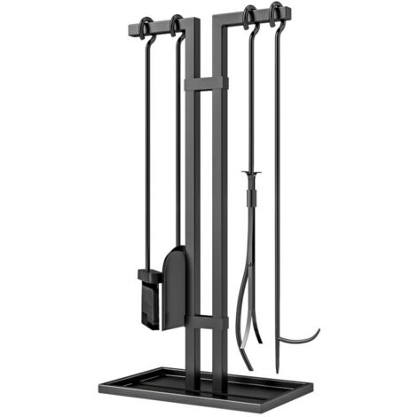 Serviteur de cheminée Ensemble de ramoneur (5 pièces) : outils de cheminée, métal, balai, pelle, pinces, cartes à jouer et support noir (1/5)