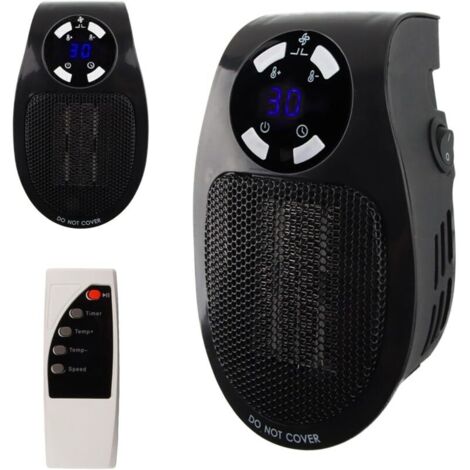 Chauffage Enfichable 500W, Mini Chauffe-Air Électrique Socket, Chauffage D\'espace Mural avec Télécommande, Radiateur Électrique Soufflant 500W avec 2 Vitesses D\'air, Thermostat, Timer(noir) (1/5)