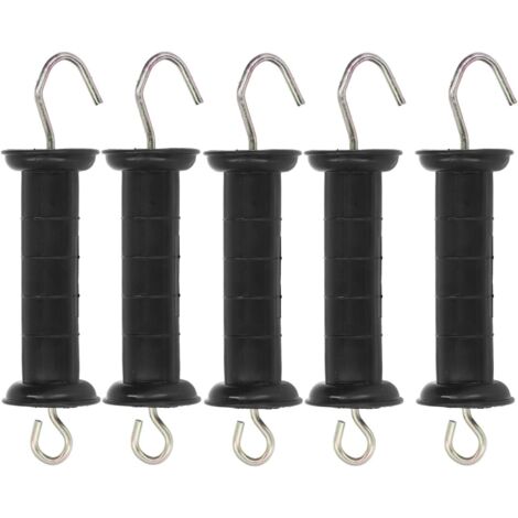 Lot de 5 poignées de portail de clôture avec ressort - Poignée de portail électrique - Accessoires de clôture électrique - Grand crochet de fixation pour clôture électrique (1/5)
