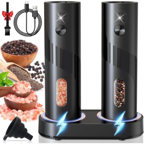 Ensemble de Moulin à Poivre Électrique, Lot de 2 Moulins À Sel Et Poivre Électriques,Salieres et Poivrieres Electrique Automatique avec base rechargeable(Grande capacité de 110 ML)