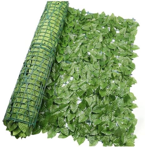 1 rouleau de haie artificielle, lierre artificiel, brise-vue, vert, clôture décorative, protection UV, pour extérieur, jardin, terrasse et arrière-cour (feuille vert