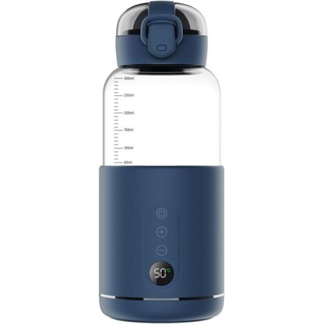 Chauffe biberon sans fil Bleu pour bébé nomade, chauffe biberon portable Charge USB, Température Réglable, Chauffe Lait Maternel Capacité de 300 ml