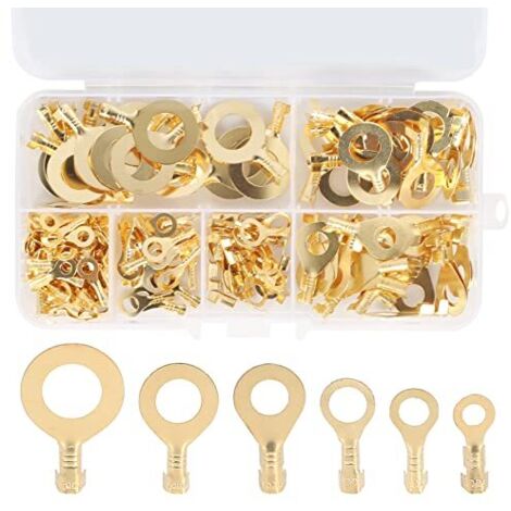 150pcs Cosses Electriques Oeillet Ronde en Laiton Cosses de câble électrique Cosse à Sertir de Anneau M3 M4 M5 M6 M8 M10 Batterie Bornes Cosses Electrique pour Machines Voiture Modélisme