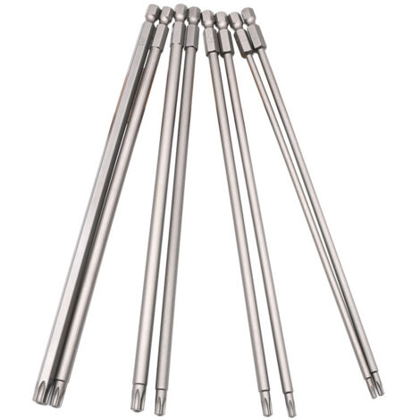 Jeu de 8 Embout Long 200mm Hex Tige Tamper Proof Tournevis Embouts Magnétiques T8, T10, T15, T20, T25, T27, T30, T40 pour Tournevis et Visseuse électrique