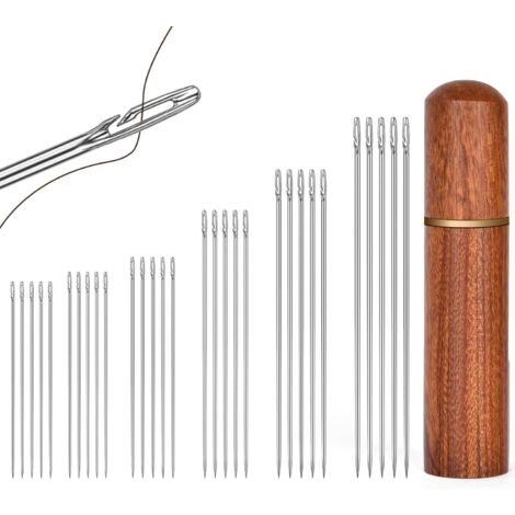 Aiguilles Couture, 30 Pièces aiguilles à enfiler automatiques, 6 Tailles Aiguille à Coudre avec 1 boîte à aiguilles en bois, Aiguilles Auto-Enfilantes pour Débutant, Personnes aveugles et âgées