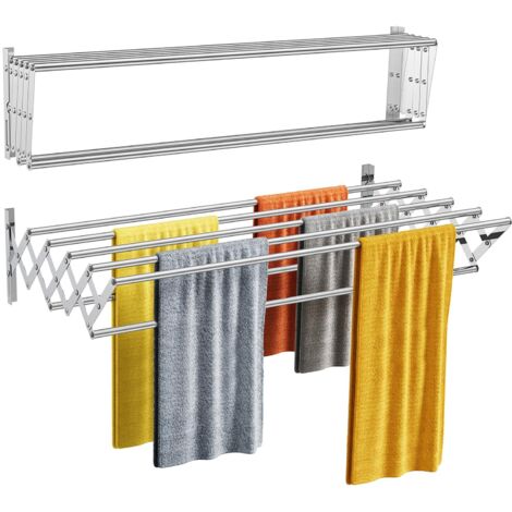 Étendoir à linge mural rétractable – 7 tiges de 80 cm – Acier inoxydable résistant à la rouille – Installation rapide sans montage