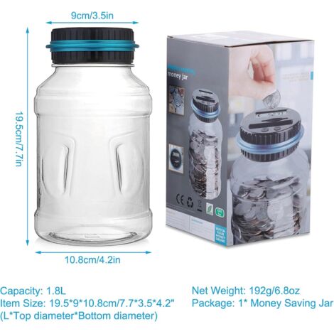 Tirelire Électronique Compteuse De Pièces Euros Avec Écran LCD - Grand Bocal 1,8L Capacité Pour Enfants Et Adultes, Plus De 800 Pièces