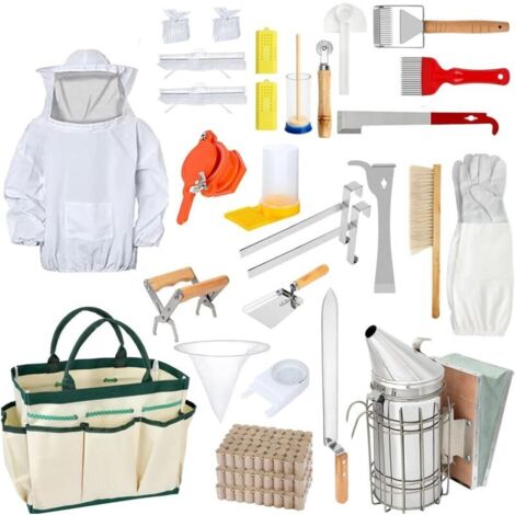 Kit apiculture 24 pièces avec combinaison de protection – Outils en acier inoxydable – Enfumoir et accessoires pour débutants