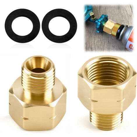 Lot de 2 adaptateurs de bouteille de gaz AG1/4" IKS à IG3/8" IKS - En laiton - Pour conduite de gaz, camping-car, camping, chauffe-gaz, réchaud à gaz, réchaud de camping
