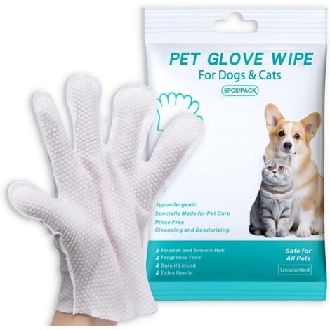 Gants de nettoyage pour chiens et chats, nettoyant et déodorant pour gants de beauté, cheveux pour chiens et chats, visage, oreilles, yeux, griffes, lingettes de toilette pour animaux de compagnie