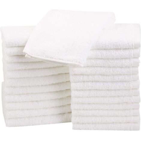 Basics Lot de 24 petites serviettes en coton 30 x 30 cm Blanc 40g (1/5)