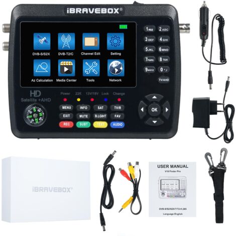 Pointeur Satellite,Finder Pro+ Détecteur de signal satellite Batterie 4000 mAh pour récepteur DVB-S/S2/S2X/T/T2/C Détecteur de signal TV satellite HD Écran LCD 4,3 pouces