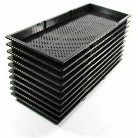 Lot de 10 plateaux de culture en plastique noir – 59 x 24 x 3 cm – Trous de drainage pour germination – Recyclable et réutilisable