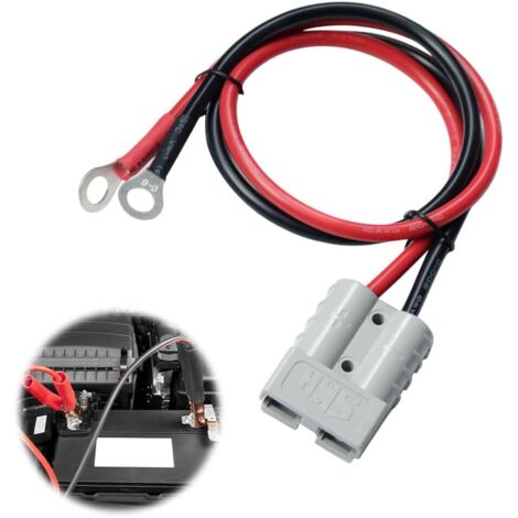 Connecteur de batterie 50A 600V – Câble de 50 cm 10 AWG en cuivre – Prise connexion rapide avec cosses à anneau pour moto et auto