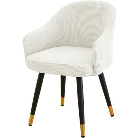 Housses de Chaise de Salle À Manger Extensibles À Dossier Incurvé, avec Accoudoirs, pour Bureau, Coiffeuse, Salon, Chambre À Coucher(White)