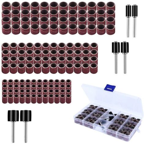150 Pièces Manchons Abrasifs, Tambour de Ponçage, Comprenant 144 Bandes de Ponçage et 6 Rouleaux Abrasifs pour Dremel Outil Rotatif (1/5)