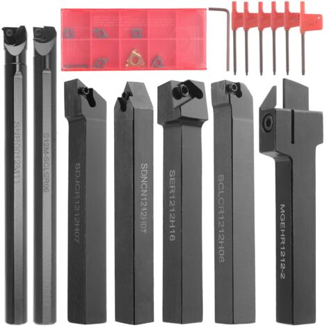 Applicable Tour Outil de Tournage 21 pièces 12MM Multifonction Tournage en Métal Dur Inserts Titulaires Bar Alésoir avec Clés pour Tour Outils Support D'outil avec Inserts En Carbure (1/5)