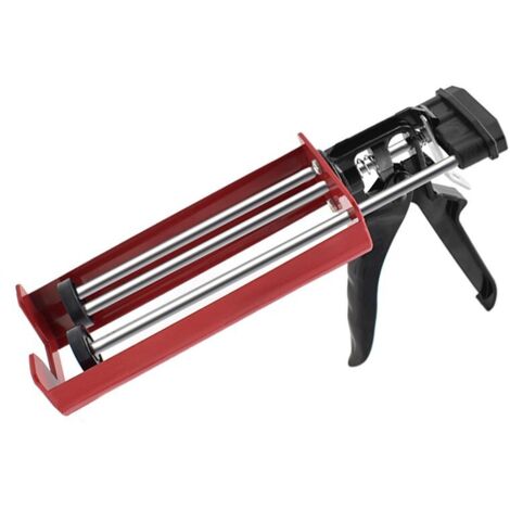 Pistolet à cartouche à double canon pour pistolet à cartouche manuel à deux composants (rapport de mélange 1:1), jusqu\'à 450 cc pour adhésifs, mastics, résines époxy, couleur rouge (1/3)