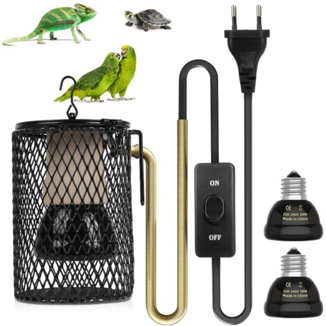 Lampe Chauffante avec Garde, 50W E27 Lampe Chauffante Reptile avec Cage, Lampe chauffante pour reptiles, Lampe Chauffante Animaux pour tortue, serpent, lézard,caméléon. [Classe énergétique A+++]
