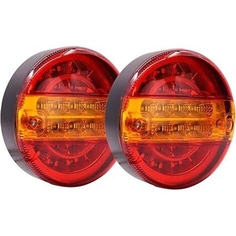 Lot de 2 feux arrière ronds 12V à LED 20 puces – Feux de freinage et recul jaunes – Matériau ABS résistant aux chocs – Installation 4 fils