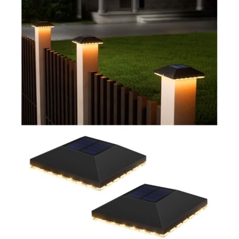 Chapeau de Poteau Solaire 7x7 8x8 9x9 10x10, Lot de 4 Lampes Solaires IP65 Étanches pour Poteaux en Bois, Jardin, Terrasse, Plateforme (Lot de 2 pièces-noir) [Classe énergétique D]