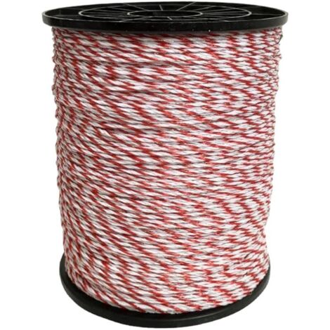 Bobine de fil conducteur de clôture électrique à 6 brins en nylon et acier inoxydable, pour protection des cultures pour bétail, mouton, cheval, animaux domestiques (rouge et blanc, 6 brins, 500