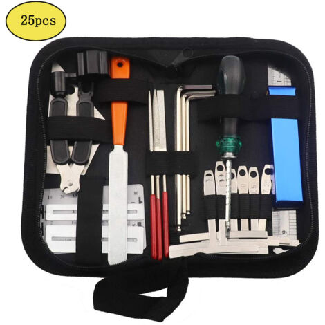 Kit de réparation de guitare 25 pièces – Accessoires professionnels – Lime en acier inoxydable pour ponçage et ajustements – Cales et règle de nivellement