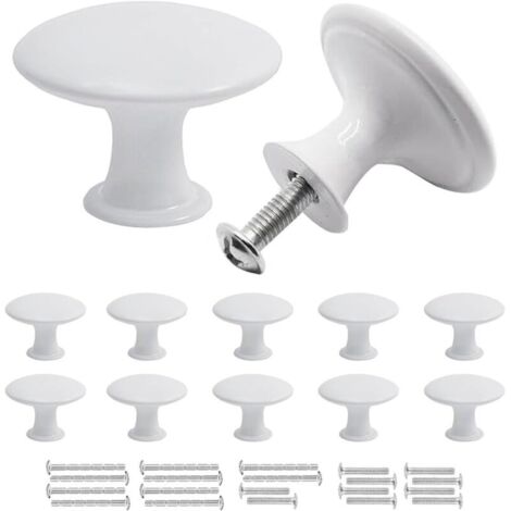 12 Boutons de Meuble Antique, Rond Poignée de Tiroir Ancienne, Metal Boutons de Portes pour Placards Cuisine 30x21mm, Blanc (1/5)