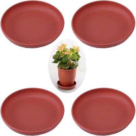 4 Pièces Soucoupe pour Pot de Fleurs, Plastique Pot de Fleur Plante Plateaux à Drainage, Dessous de Pot de Fleurs en Plastique, pour Pot de Fleurs, Décoration Intérieure ou Extérieure(Rouge Brique)-Fe (1/4)