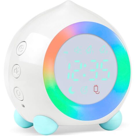 Réveil Enfant Lumineux LED Numerique Lampe Réveil Veilleuse Fille Garçons Jour Nuit Enfant Volume Réglable Snooze Réveil en USB Charge-Blanc-Fei Yu
