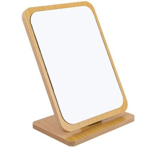 Linghhang – Miroir de maquillage sur pied 22x16cm – Bois naturel – Verre haute définition – Angle réglable – Pour maquillage et selfies (1/5)