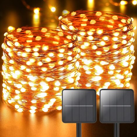2 Pcs Guirlande Lumineuse Exterieure Solaire, 12m 120 LED Ruban Guirlande LED Solaire Exterieur 8 Modes étanche Fil Cuivre Décoration Lumière pour Jardin Terrasse Maison Noël Mariage-Fei Yu (1/3)