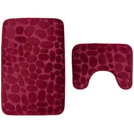 Tapis de Toilette et Tapis de Bain,2 pièces,Microfibre,Polyester,Dos en Caoutchouc antidérapant,Séchage Rapide (Vin Rouge)-Fei Yu