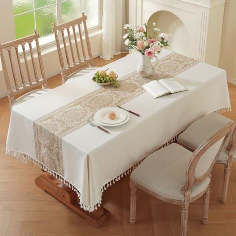 Nappe Rectangulaire Anti Tache Lin et Coton Nappe de Table Lavable Imperméable Nappes Champagne Tissu pour Exterieur Jardin, Cuisine, (140 x 140 cm)
