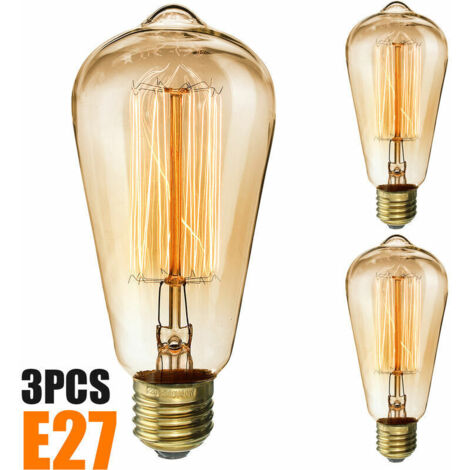 Vintage Edison Ampoules Ampoule 40W E27 Vis Ampoule à Filament ST64 Style Antique Rétro Blanc Chaud 3000K Ra 90 Verre Ambre Lot de 3