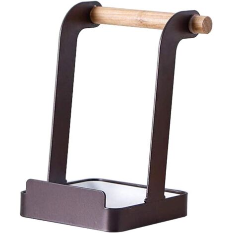 Porte Couvercle de Casseroles Support de Couvercle Pot et de Cuillère en Métal et en Bois Etagère à Spatule de Cuisine (Noir)-Fei Yu (1/5)