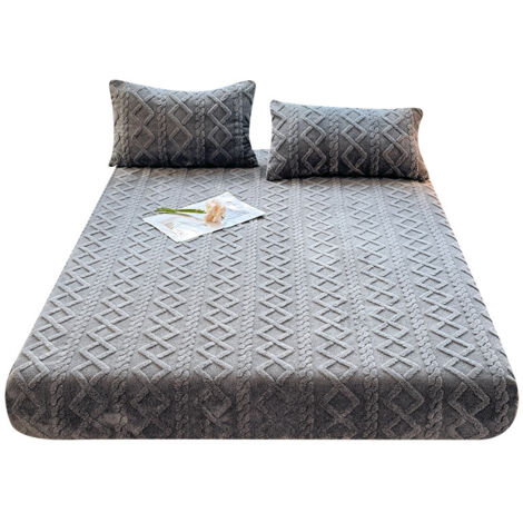 Housse de matelas en taffetas pièce unique couvre-lit en velours de lait chaud d'hiver protège-matelas antidérapant de couleur unie